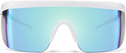 001 White Frame Blue Mirrored Lens / 56 Millimeters | B07Y1VH8BV | FEISEDY Oversized Mirror Shield Sport 80s Sunglasses Ski Goggles Flat Top One Piece Futuristic Visor Women Men B2522