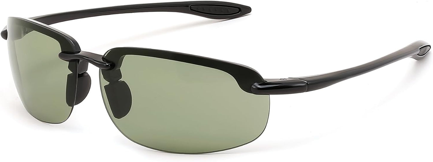 Green / 65 Millimeters | B0FY1J4SWQ | FEISEDY Sports Sunglasses for Men Women TR90 Rimless Frame for Running Fishing Driving B0349