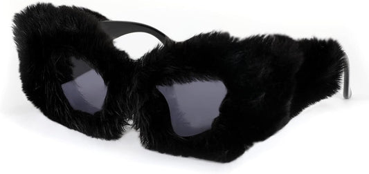 Black / 70 Millimeters | B09PN7MFF3 | FEISEDY Sunglasses Women Plush Fuzzy Soft Velvet Party Masquerade B2877