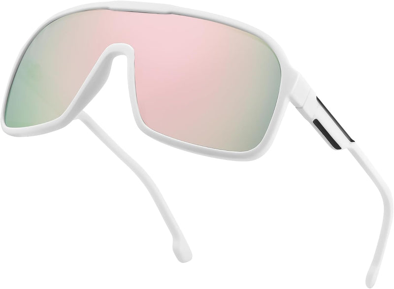White/Pink Mirror / 61 Millimeters | B0CWTZ9491 | FEISEDY Fashion Polarized Sunglasses Oversized One Piece Reflective Lens Sports Sun Glasses B0122