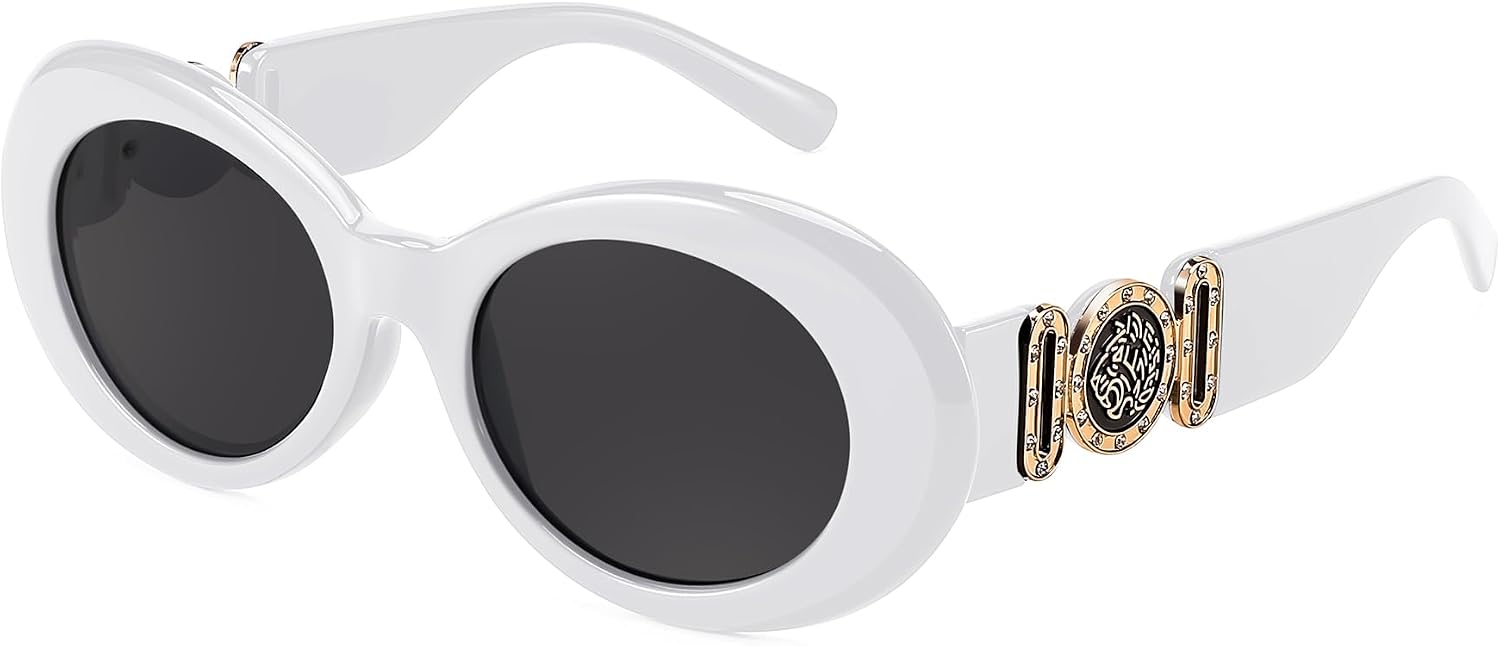 White-gold / 51 Millimeters | B0CCVFFBQH | FEISEDY Retro Oval Sunglasses Women Mens 90s Vintage Small Round shades Clout Goggles B2969