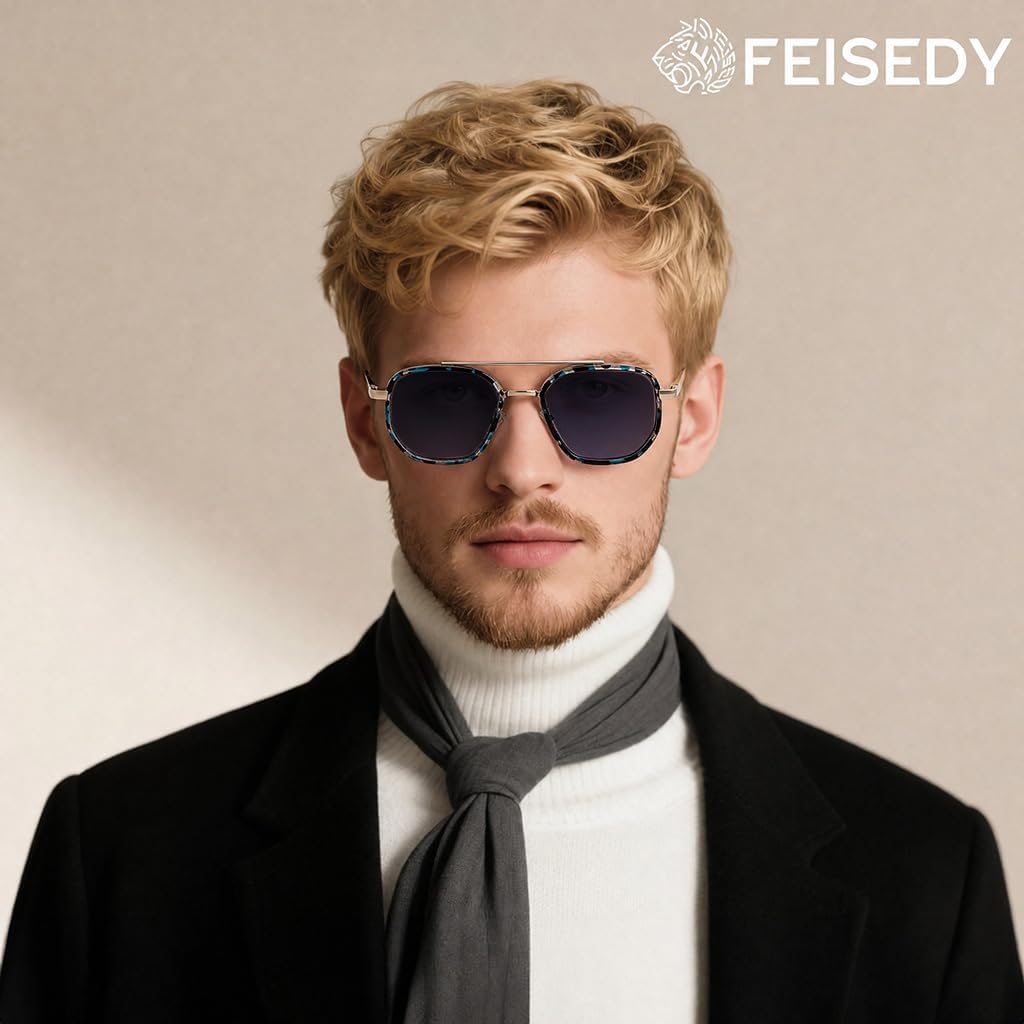 商品图片 16 | B0FQ4Y7FV6 | FEISEDY Polarized Aviator Sunglasses for Women Men Square TAC Lens B0329 | UV400 protection, Lightweight, Military-grade durability, Spring temples, Climate Pledge Friendly, Driving, Beach