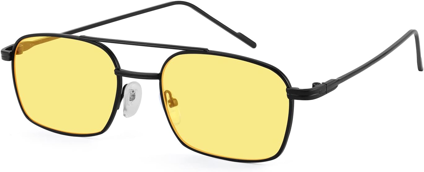 006 Black Frame/Yellow Lens / 53 Millimeters | B09GK64VV7 | FEISEDY Fashion Square Aviator Sunglasses Women Men Trendy Retro Metal Frame Sun Glasses Candy Color Lens B1036