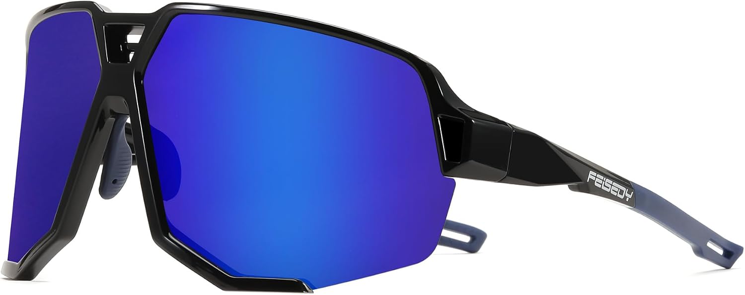 Black Frame Blue Mirrored Lens / Large | B0DN1L21F8 | FEISEDY Polarized Cycling Glasses Sports Sunglasses for Women Men Youth, Running Hiking Baseball Glasses B0215