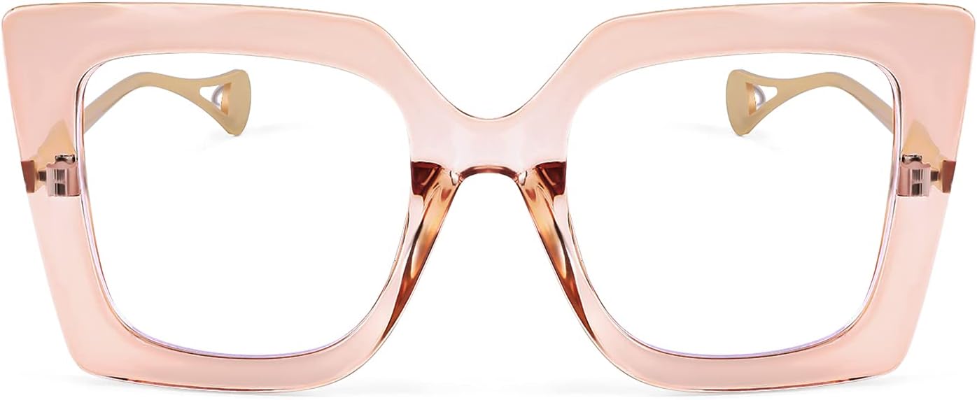 Champagne / 62 Millimeters | B09G2C1T6X | FEISEDY Oversized Square Blue Light Blocking Glasses Eye Strain Glare Pearl Inlay Arm Cat Eye Fashion Eyewear B2639