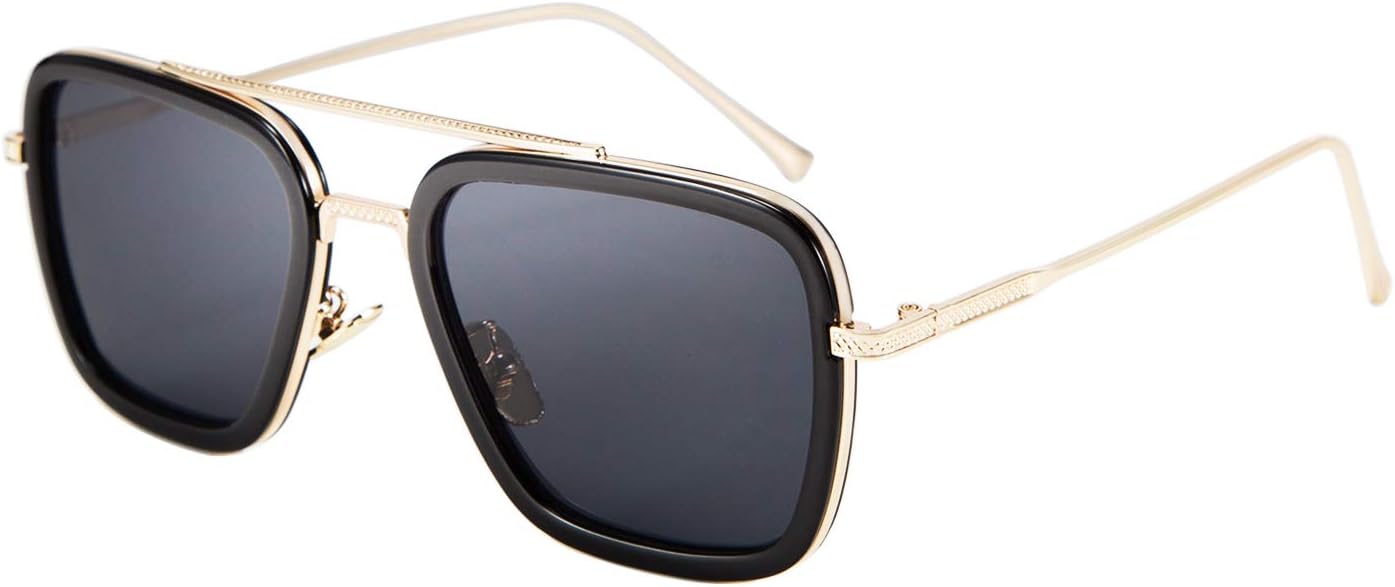 Black-gold / 54 Millimeters | B07V6HP3KK | FEISEDY Retro Aviator 70s Pilot Sunglasses Men Trendy Women Square Sun Glasses Driving Outdoors B2510