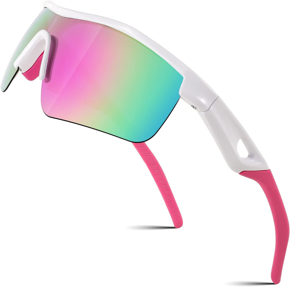 White- Pink / 125 Millimeters | B0BFPJYWDN | FEISEDY Kids Polarized Sports Sunglasses, TR90 UV400 Baseball Cycling