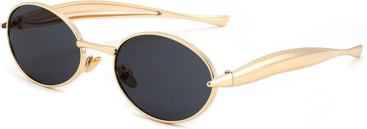 Gold/Grey / 55 Millimeters | B0FH4DQNWD | FEISEDY Retro Oval Sunglasses Women Men - Gold Metal Chunky Frame, UV400 for Driving & Daily Wear B0312