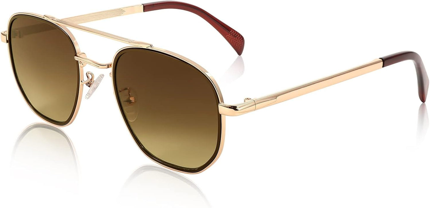 Golden Frame & Brown Gradient Lens / 55 Millimeters | B0B5ZSM7LX | FEISEDY Sunglasses Aviator Men Women 70s Sun Glasses Square Frame UV400 Protection B2953