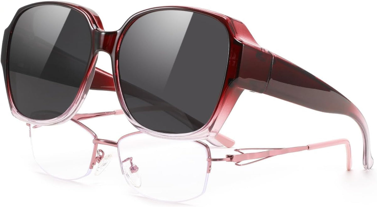 Gradient Red Frame & Black Lens / 59 Millimeters | B0CPJ9RFS5 | FEISEDY Fit Over Glasses Sunglasses Polarized for Women Sunglasses Over Prescription Glasses Oversized UV Protection B1114