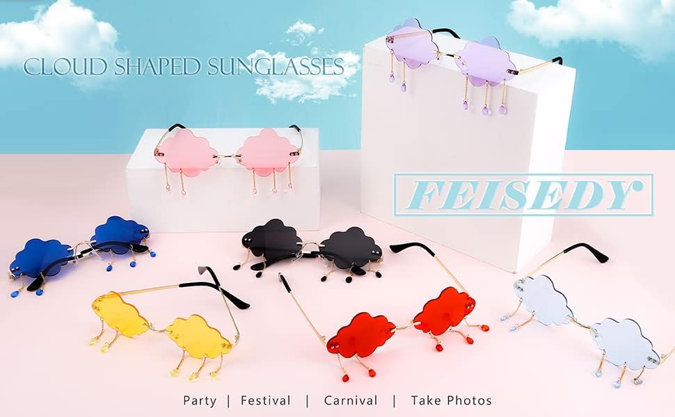 ÉÌƷͼƬ 47 | B09K7C4FB7 | FEISEDY Retro Dripping Cloud Shaped Tassel Sunglasses Rimless Women Funny Party Disco Eyewear B2834
