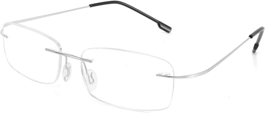 Silver / 2.5 x | B08LNLRPLD | FEISEDY Lightweight Rimless Titanium Stainless Steel Anti-Blue Light Reading Glasses B2686