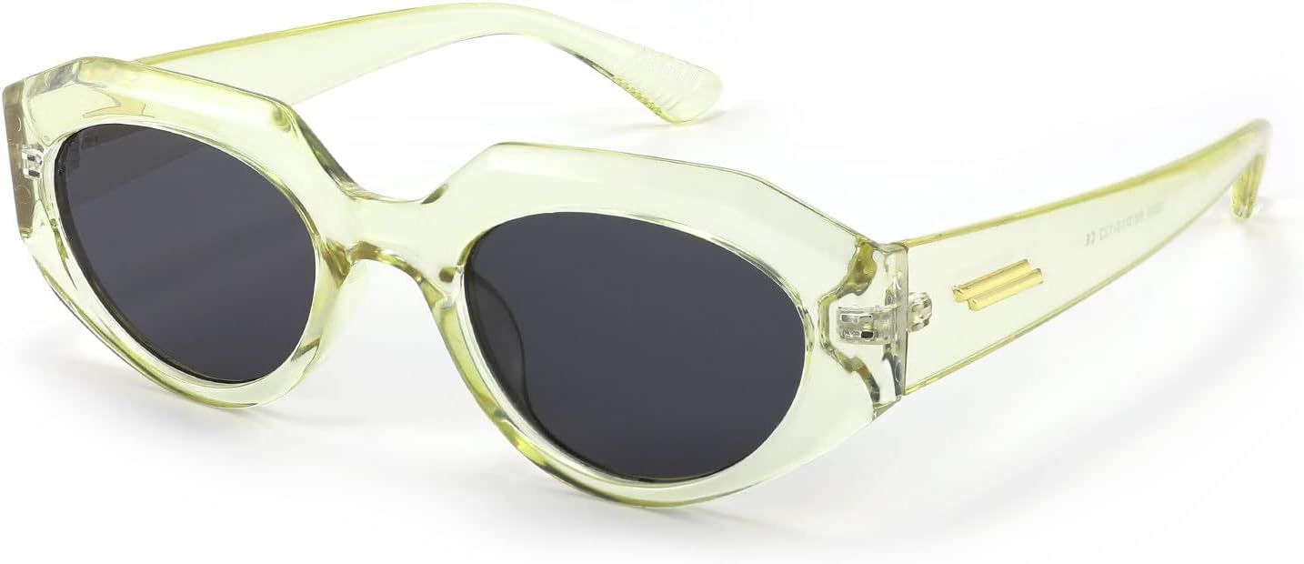 004 Light Yellow & Black Gray Lens / 50 Millimeters | B091KQ6HGM | FEISEDY Trendy Irregular Sunglasses for Women Retro Rectangle Narrow Frame Sun Glasses B2754