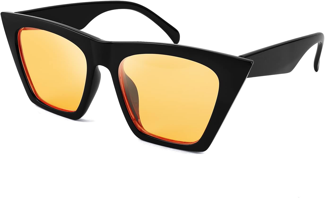 Yellow / 52 Millimeters | B09H3X54Y7 | FEISEDY Vintage Square Cat Eye Sunglasses Women Trendy Cateye Sunglasses B2473