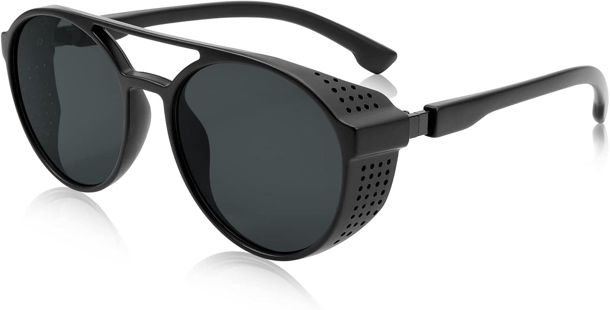 FEISEDY Classic Steampunk Sunglasses for Men Women, Retro Round UV400 B2957