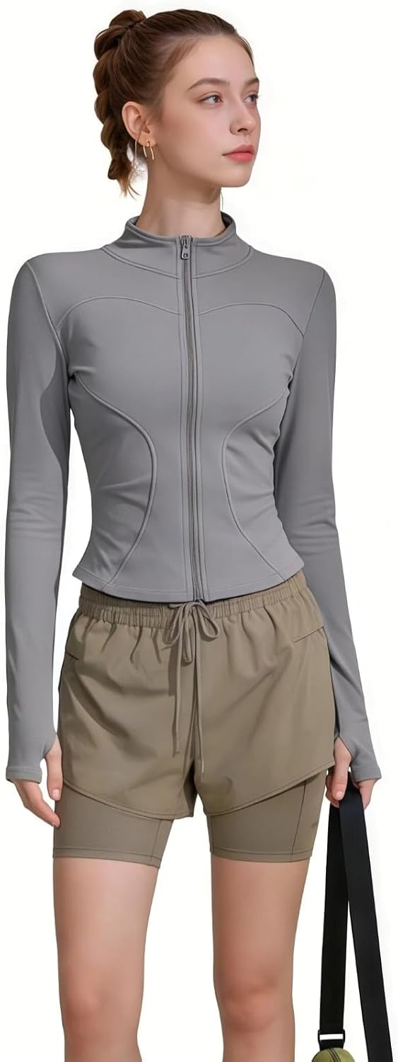 商品图片 14 | B0GFW1PJVL | Athletic Jackets For Women Zip-Up Moisture-Wicking Quick-Dry Lightweight Long Sleeve With Thumb Holes for Yoga, Gym, Running