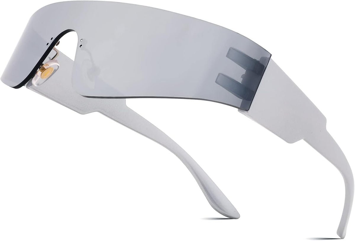 White Mirrored / 72 Millimeters | B0B1V694BR | FEISEDY Y2K Futuristic Sunglasses Women Men Rimless One Piece Miorred B2927