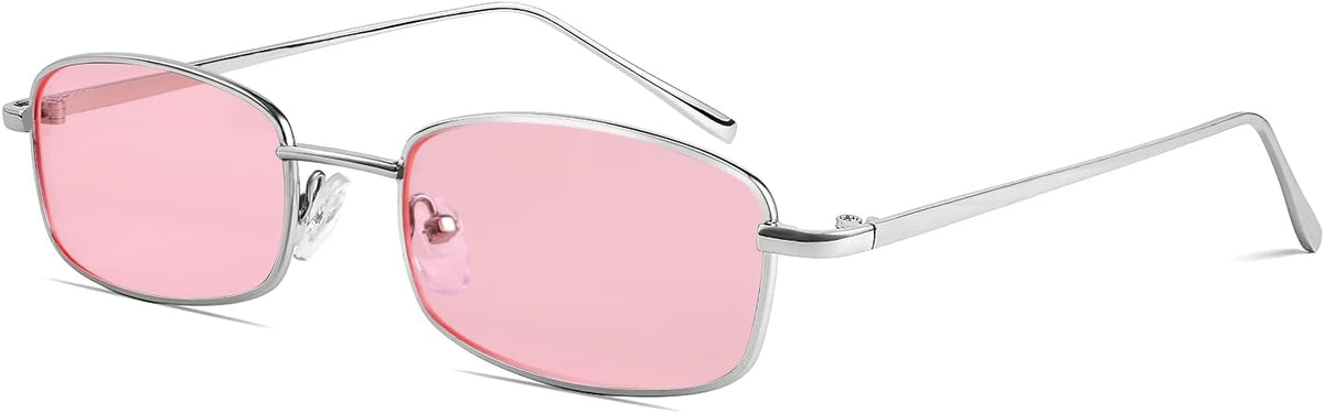 Silver/Pink / 52 Millimeters | B079L1KM24 | FEISEDY Vintage Small Rectangle Sunglasses Women Men Retro Trendy Square Metal Frame Sun Glasses B2295