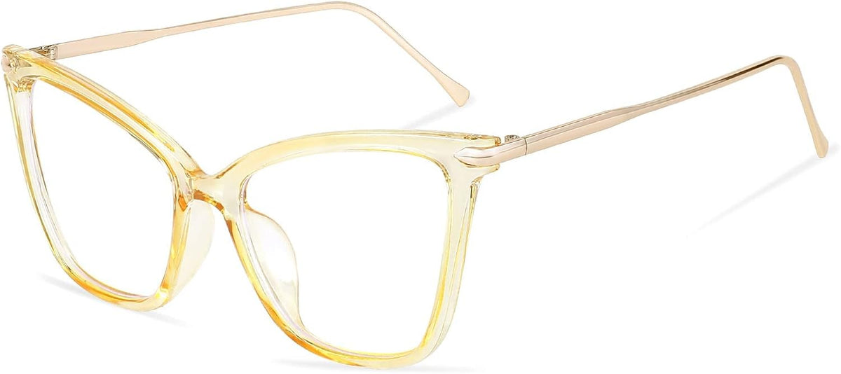 Amber Transparent Yellow / 53 Millimeters | B09J7WYZPH | FEISEDY Oversized Cat Eye Glasses Frame with Clear Lenses Eyewear for Women B2460