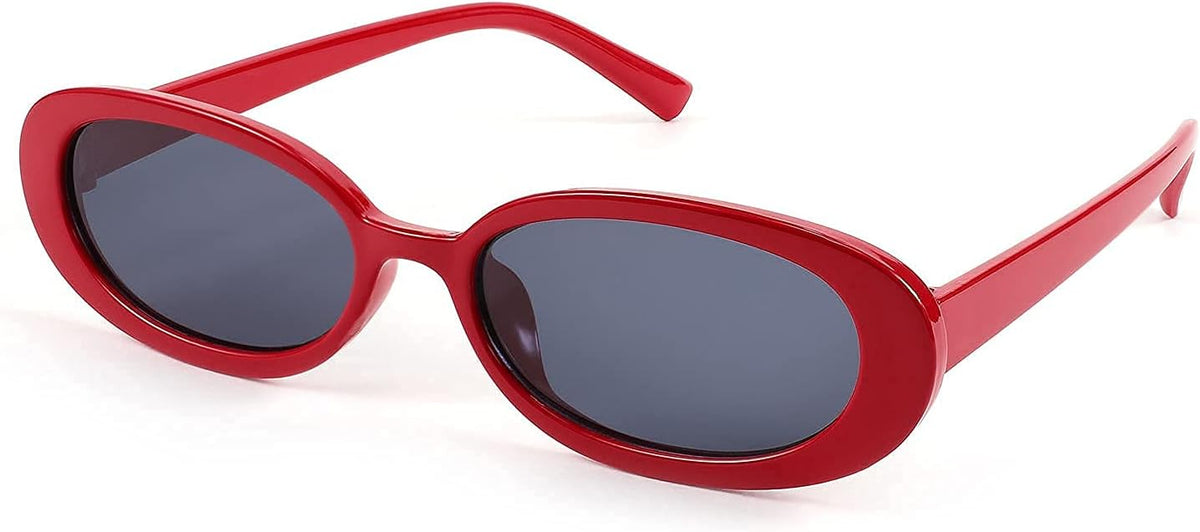 003red Frame/ Black Gray Lens / 52 Millimeters | B09CPNG7MF | FEISEDY Retro 90s Oval Small Sunglasses Women Men Trendy Sunglasses Tinted Glasses B2801