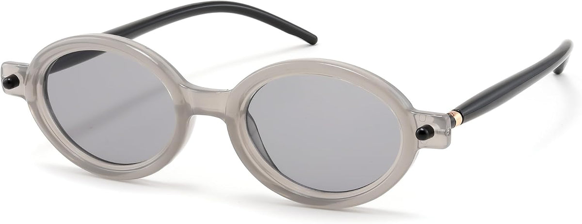 203 Transparent Grey Frame & Grey / 47 Millimeters | B0DXQ2JDQB | FEISEDY Retro Oval Sunglasses for Women 90s Narrow Round Lightweight Shades Y2k Trendy Sunnies B1171