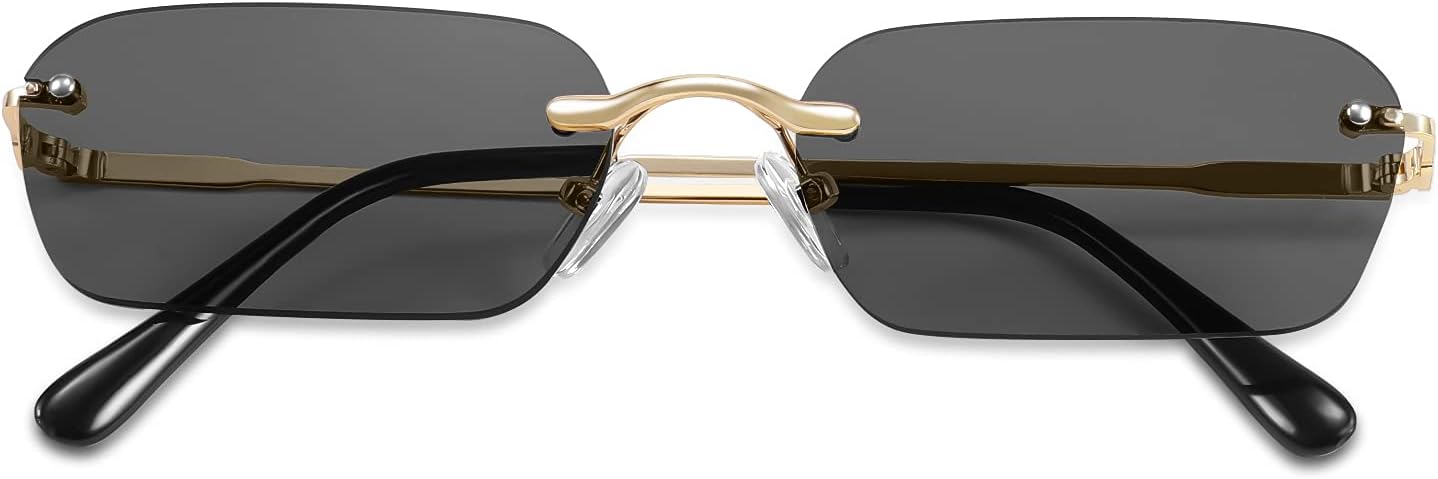 商品图片 27 | B0CY2Q4VW1 | FEISEDY Rimless Sunglasses Y2K Retro Small Narrow Rectangle Shades B2643