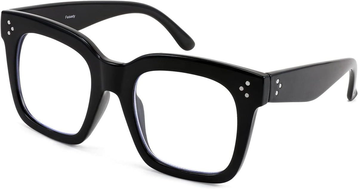 Bright Black Frame / 2.5 x | B08ZMQ47KD | FEISEDY Blue Light Blocking Reading Glasses Oversized Readers Designer Luxury Square Eyewear Frame B2695FR