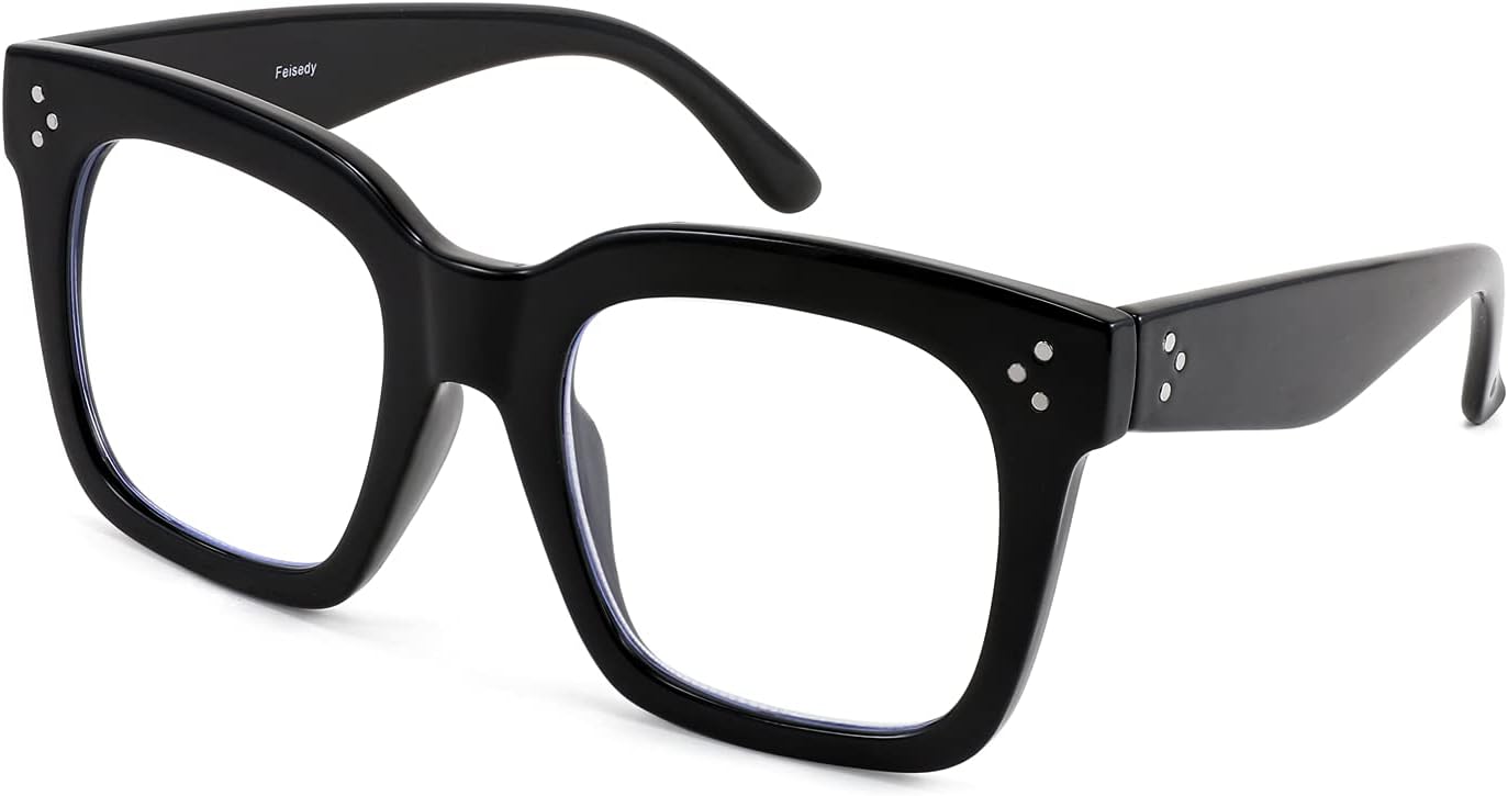 Bright Black Frame / 2.5 x | B08ZMQ47KD | FEISEDY Blue Light Blocking Reading Glasses Oversized Readers Designer Luxury Square Eyewear Frame B2695FR