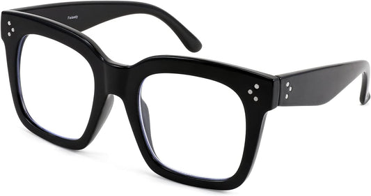 Bright Black Frame / 2.5 x | B08ZMQ47KD | FEISEDY Blue Light Blocking Reading Glasses Oversized Readers Designer Luxury Square Eyewear Frame B2695FR