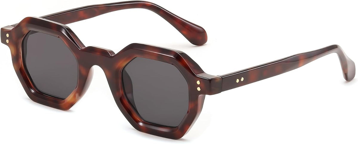 005 - Leopard / 50 Millimeters | B0CSK9RGDJ | FEISEDY Octagon Sunglasses for Women - Thick Frame Fashion Rectangle Sun Glasses - Summer UV400 Protection