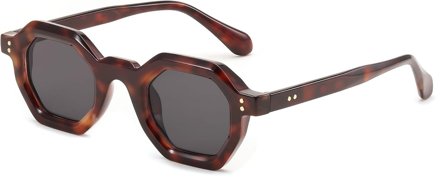 005 - Leopard / 50 Millimeters | B0CSK9RGDJ | FEISEDY Octagon Sunglasses for Women - Thick Frame Fashion Rectangle Sun Glasses - Summer UV400 Protection