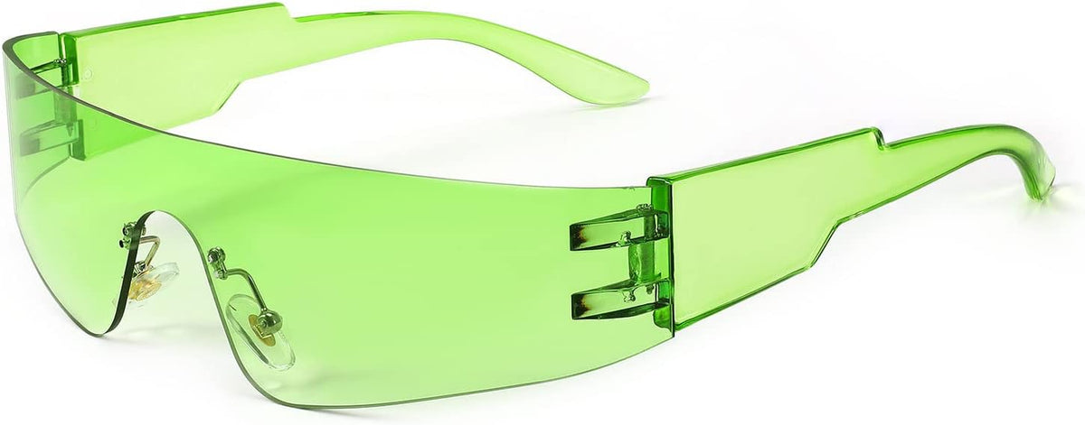 Gradient Green Mirrored / 72 Millimeters | B0BPRS48PN | FEISEDY Y2K Futuristic Sunglasses Women Men Rimless One Piece Miorred B2927