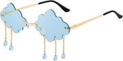 Blue / 51 Millimeters | B09K7CLKHQ | FEISEDY Retro Dripping Cloud Shaped Tassel Sunglasses Rimless Women Funny Party Disco Eyewear B2834