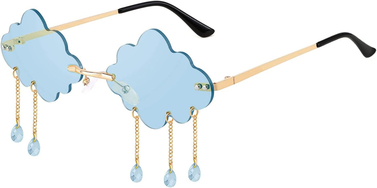 Blue / 51 Millimeters | B09K7CLKHQ | FEISEDY Retro Dripping Cloud Shaped Tassel Sunglasses Rimless Women Funny Party Disco Eyewear B2834