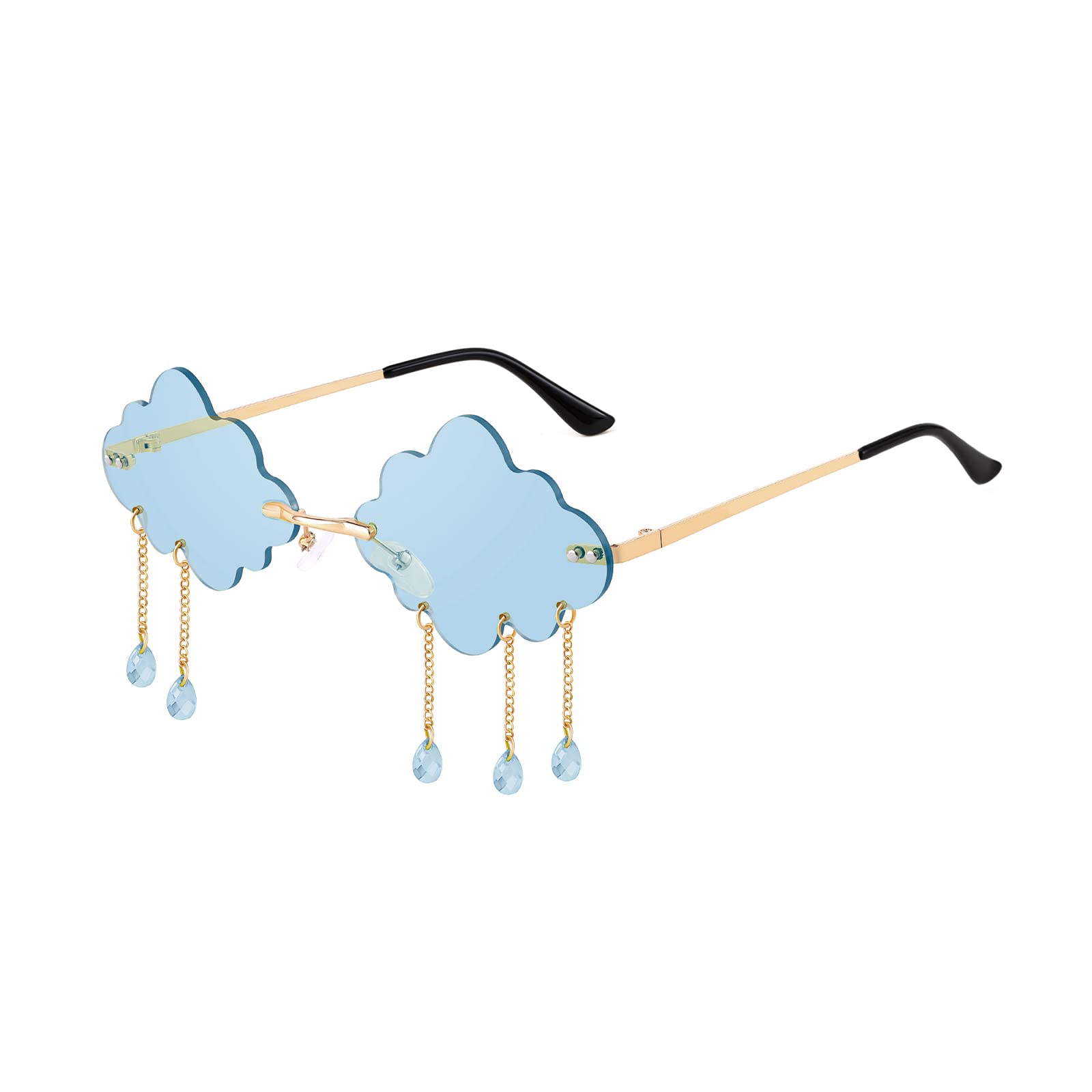 FEISEDY Retro Dripping Cloud Shaped Tassel Sunglasses Rimless Women Funny Party Disco Eyewear B2834