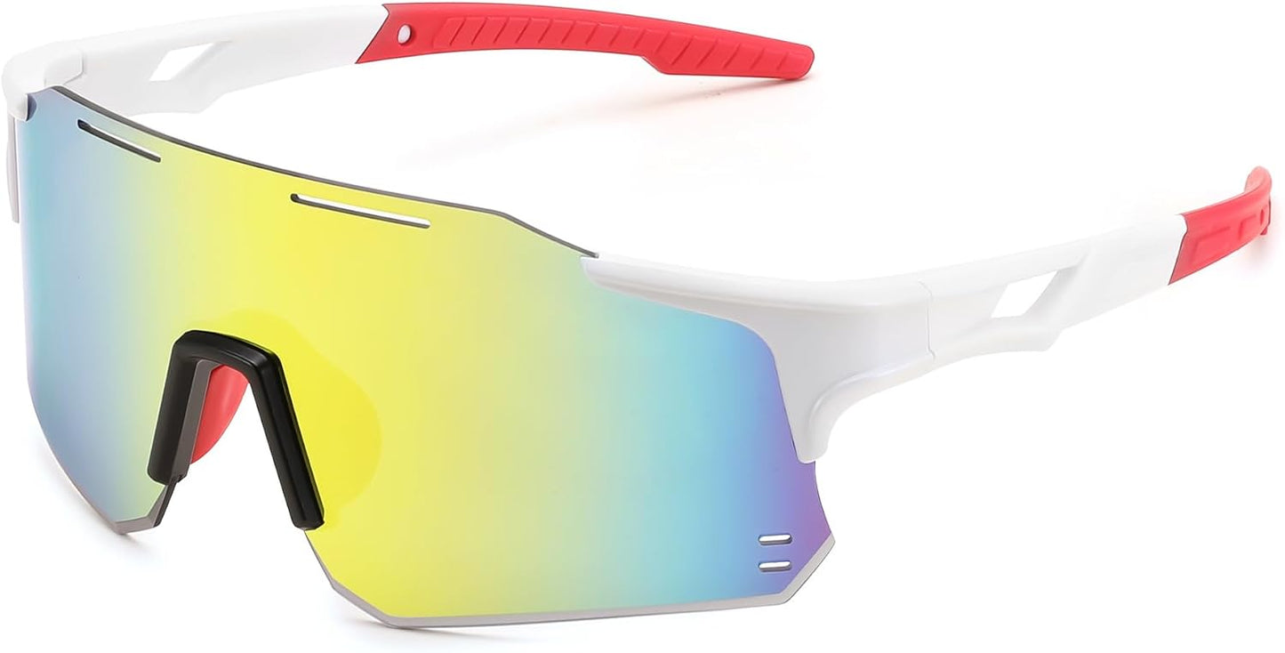 White Frame Red Mirrored Lens / Large | B0DB5QJS8P | FEISEDY Cycling Glasses Sports Sunglasses for Men Women, Youth Kids Baseball Softball Running Sunglasses B0223