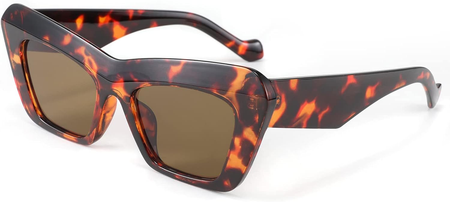 Leopard / 61 Millimeters | B09TFCLL1Z | FEISEDY Retro Square Cat Eye Sunglasses Jelly Colored Women Men 90s B2902