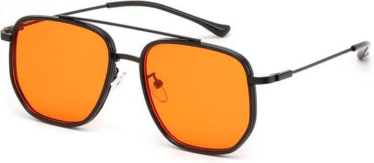 Black Frame Orange Lens / 52 Millimeters | B0G34M5BBN | FEISEDY Retro Aviator Sunglasses for Women Men Vintage Classic Square Metal Frame Sun Glasses Trendy Shades B0371