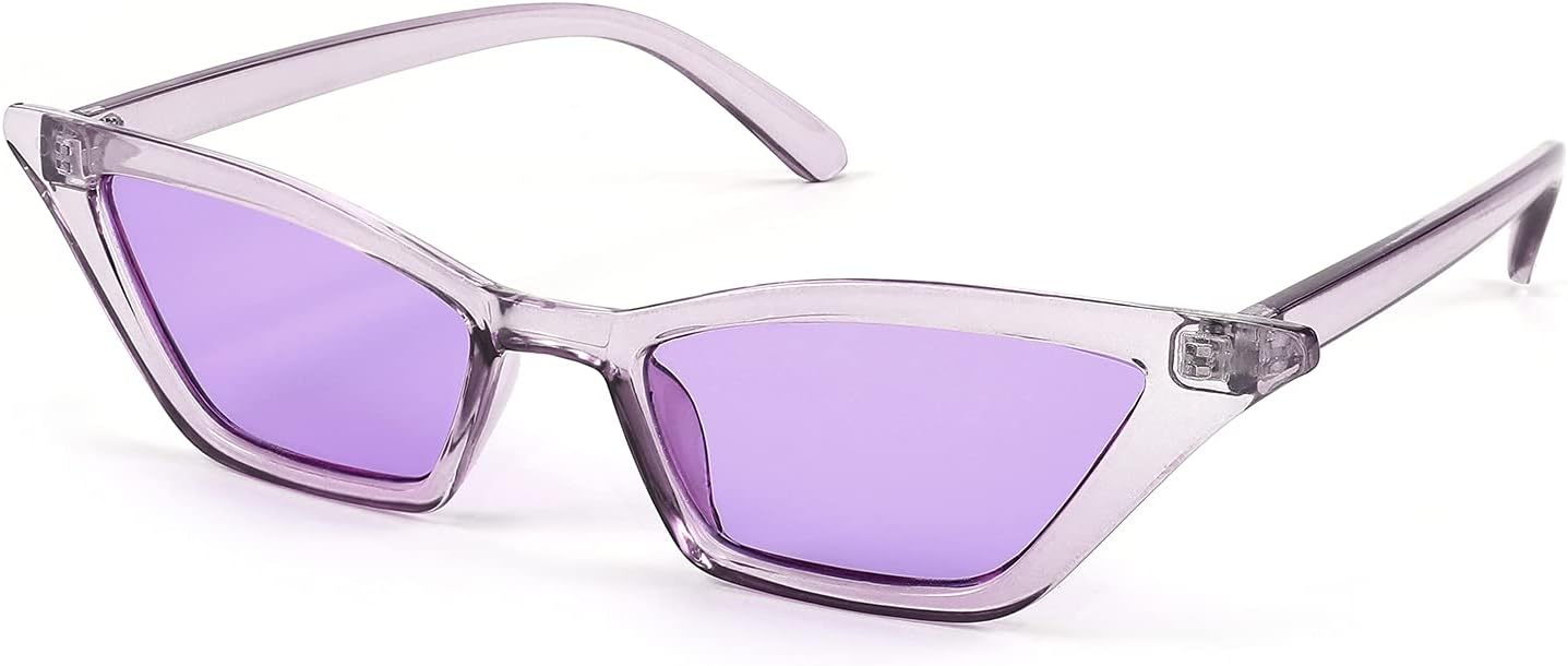Transparent Purple / Purple Lens / 53 Millimeters | B09GVXD5LT | FEISEDY Small Cat Eye Sunglasses Vintage Square Shade Women Eyewear B2291