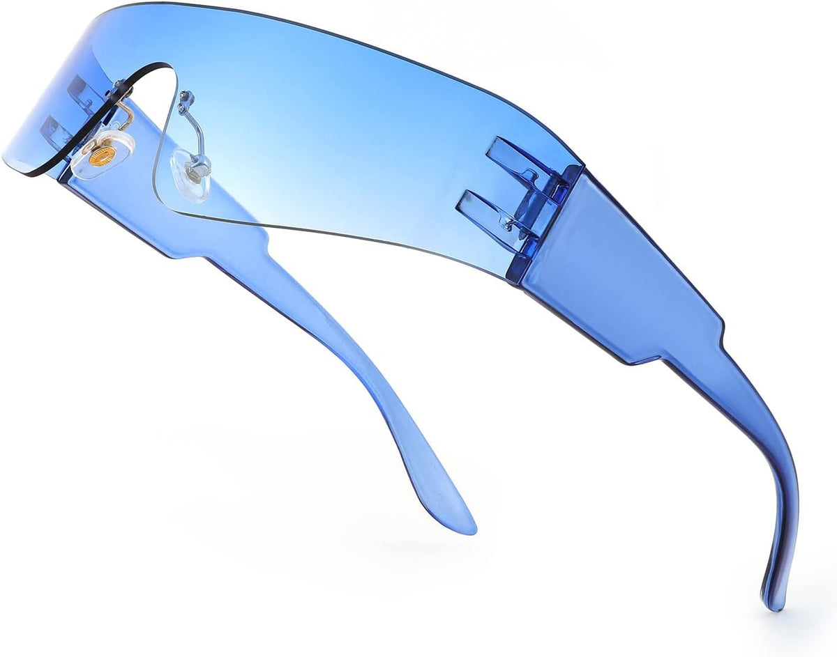 ÉÌƷͼƬ 34 | B0B1V45SXC | FEISEDY Y2K Futuristic Sunglasses Women Men Rimless One Piece Miorred B2927
