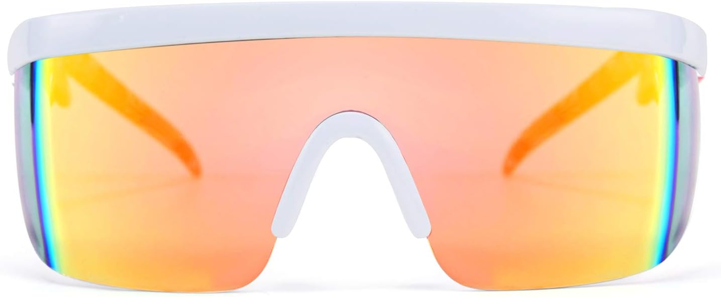 C06 Rainbow Blue Red Leg / 56 Millimeters | B08CZD5GFT | FEISEDY Oversized Mirror Shield Sport 80s Sunglasses Ski Goggles Flat Top One Piece Futuristic Visor Women Men B2522