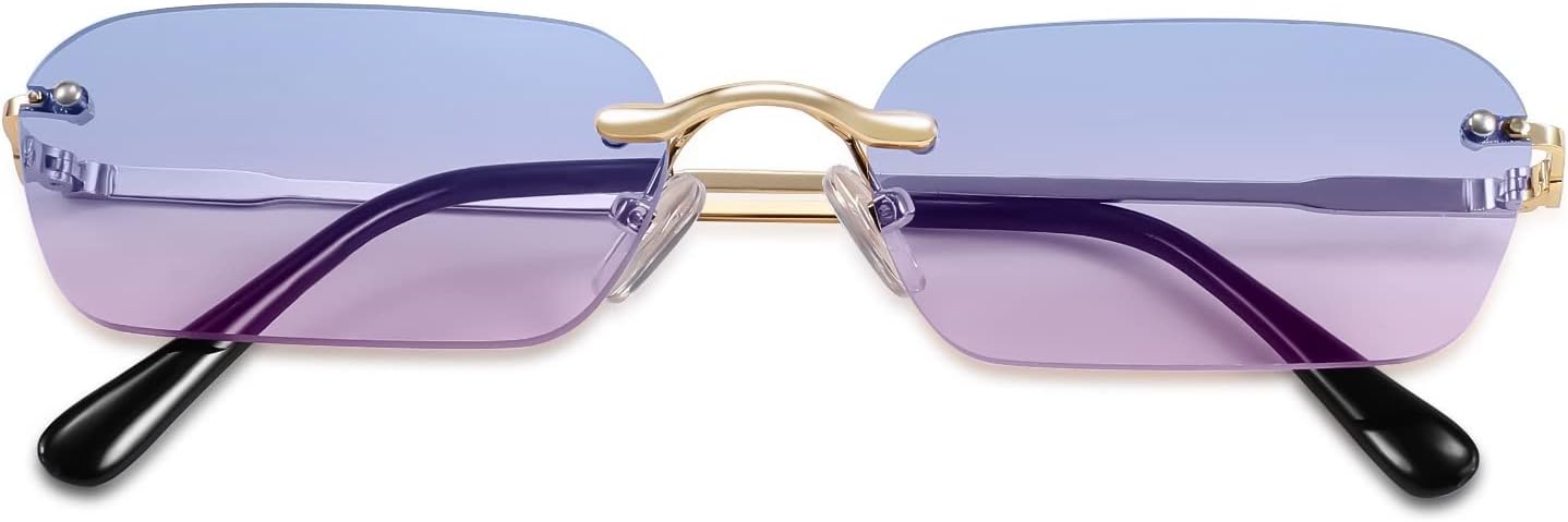 商品图片 75 | B0CY2Q4VW1 | FEISEDY Rimless Sunglasses Y2K Retro Small Narrow Rectangle Shades B2643