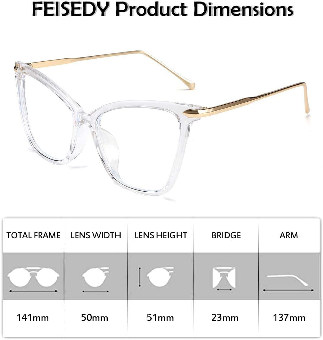 ÉÌƷͼƬ 13 | B085VSD2L3 | FEISEDY Oversized Cat Eye Glasses Frame Blue Light Blocking Eyewear for Women B2589