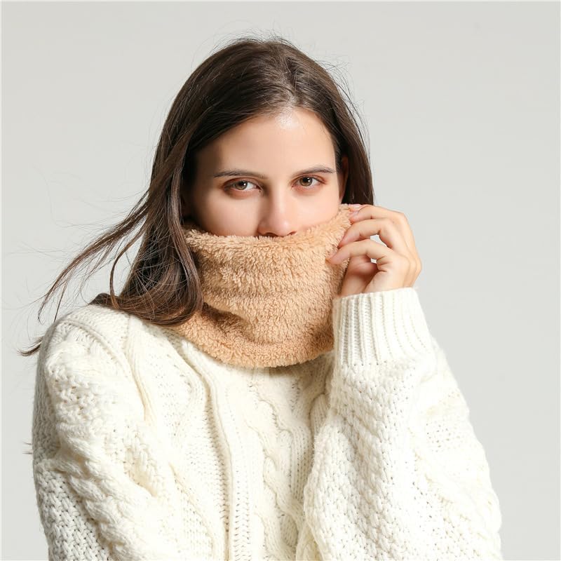 商品图片 6 | B0FYFJX4MF | Winter Scarf for Women, Neck Warmer Gaiter, Soft Coral Fleece Thermal Neck Wrap, Beige Pullover Style for Cold Weather