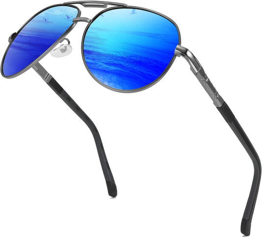 003 Grey | Blue Mirrored Lens / 66 Millimeters | B09P8GM3WB | FEISEDY Mens Sunglasses Polarized, Retro Aviator Sports UV 400 Protection Sunglasses Driving Fishing Golf B1052