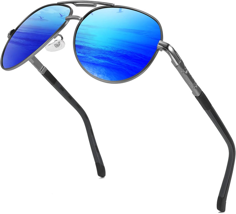 003 Grey | Blue Mirrored Lens / 66 Millimeters | B09P8GM3WB | FEISEDY Mens Sunglasses Polarized, Retro Aviator Sports UV 400 Protection Sunglasses Driving Fishing Golf B1052