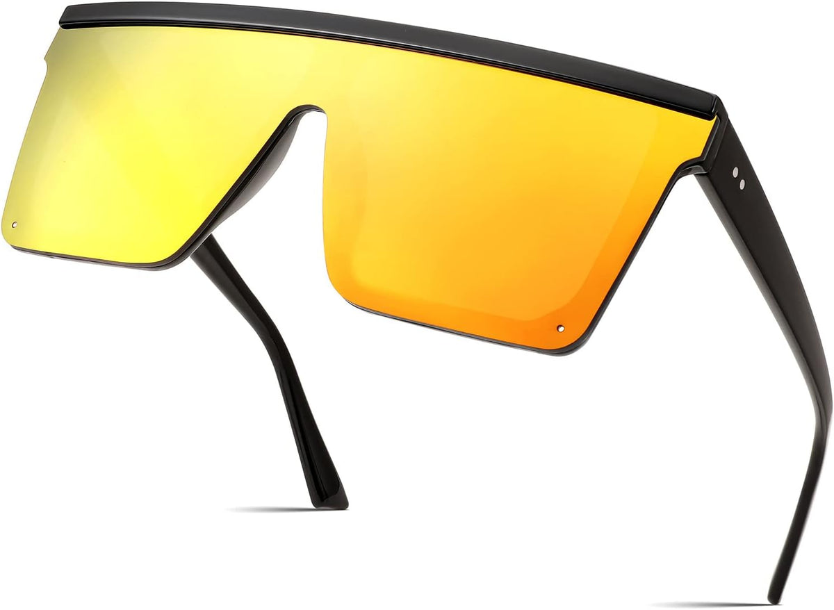 Red Mirrored / 60 Millimeters | B08G7ZVD1Y | FEISEDY Oversized Sunglasses Mens Womens Flat Top Square Trendy Visor Shades UV400 B2470
