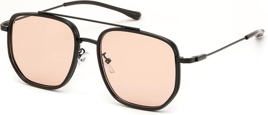 Black Frame Beige Lens / 52 Millimeters | B0G34H76HY | FEISEDY Retro Aviator Sunglasses for Women Men Vintage Classic Square Metal Frame Sun Glasses Trendy Shades B0371