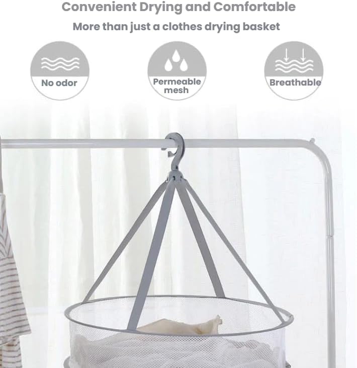 商品图片 6 | B0FX1TVQ72 | 2-Tier Gray Round Mesh Drying pockets for Socks & Underwear, 3.9in Height 18.9in Diameter Drying Rack