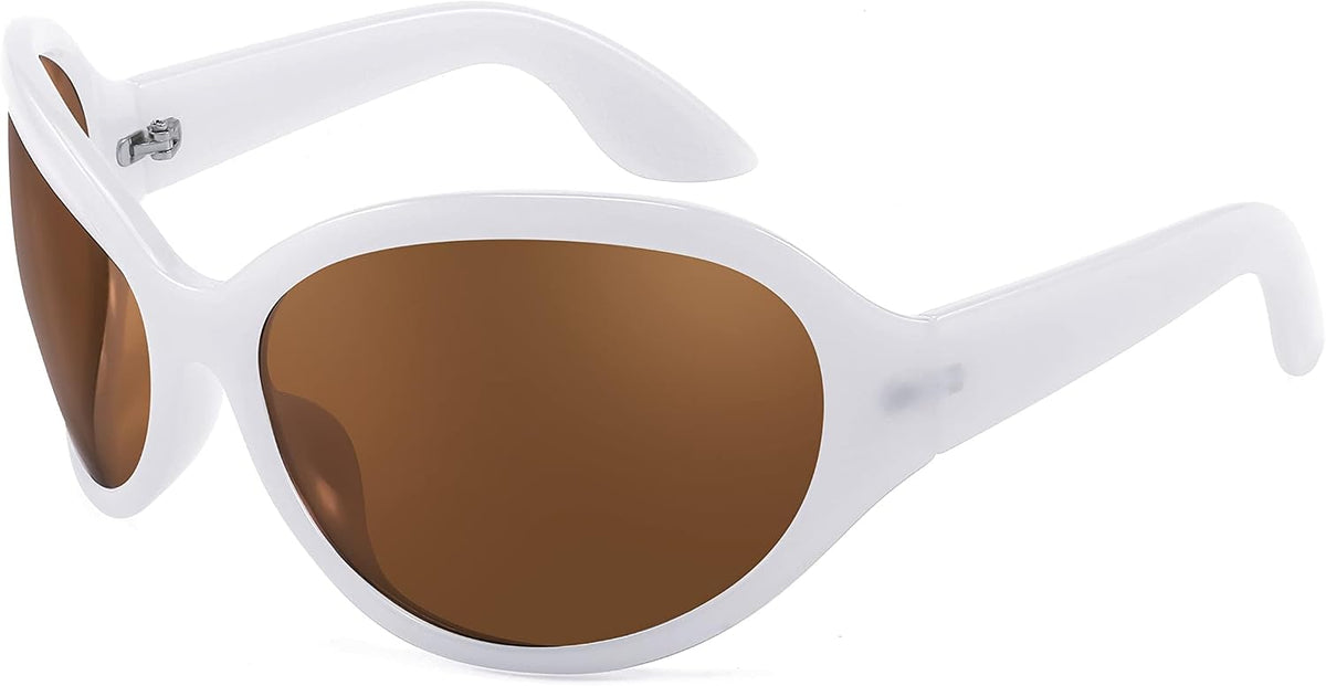 White Frame Brown Lens / 72 Millimeters | B0BYX5SG4K | FEISEDY Bug Eye Y2K Oversized Sunglasses Women Men Oval Frame B2391